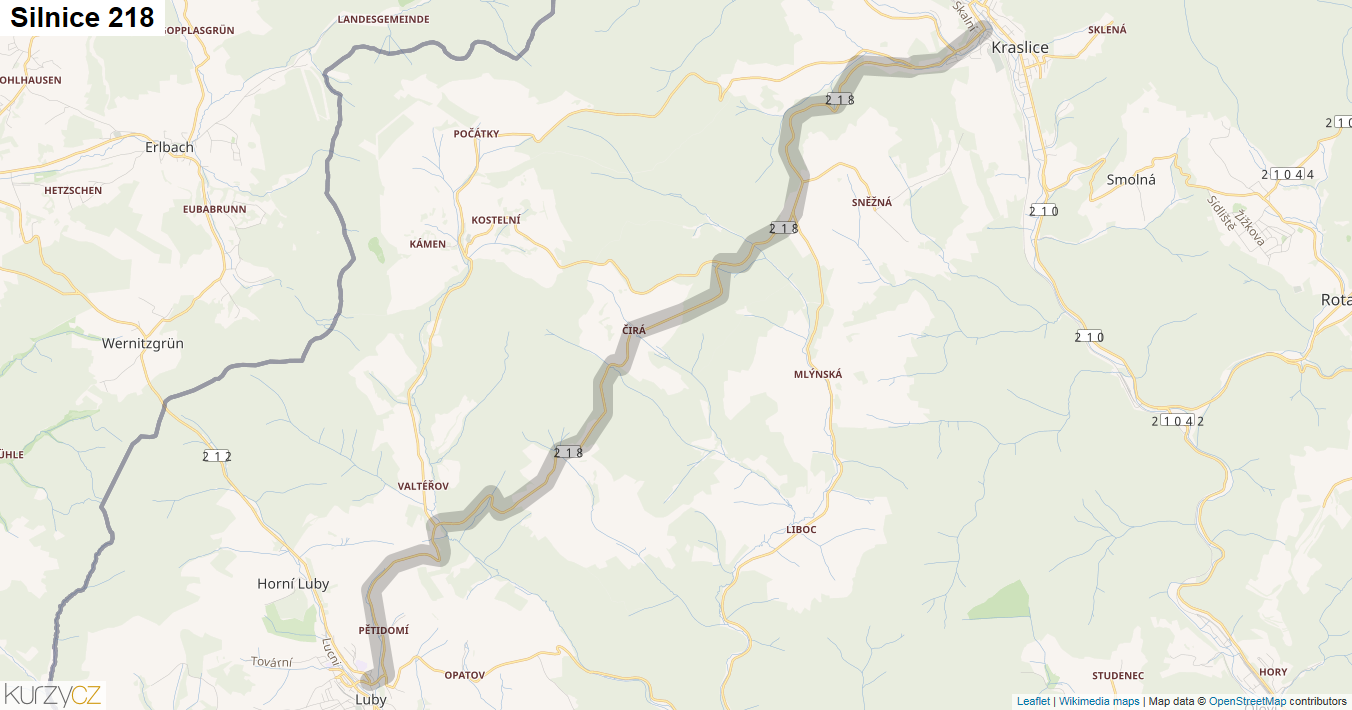 Silnice 218 - mapa Silnice 218