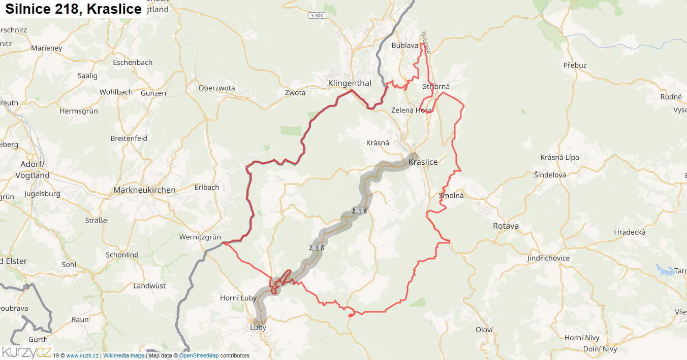 Kraslice, Silnice 218 - Mapa