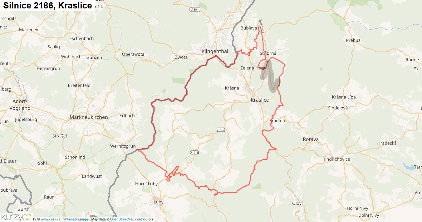 Kraslice, Silnice 2186 - Mapa