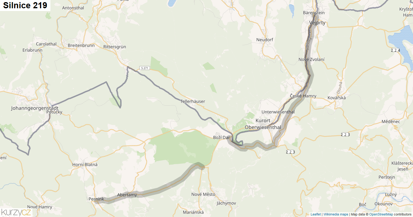 Silnice 219 - mapa Silnice 219
