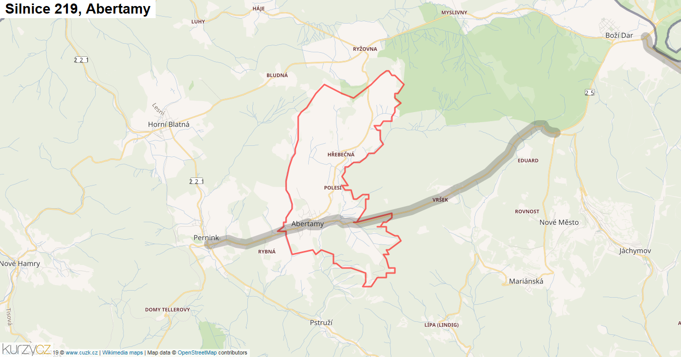 Abertamy, Silnice 219 - Mapa