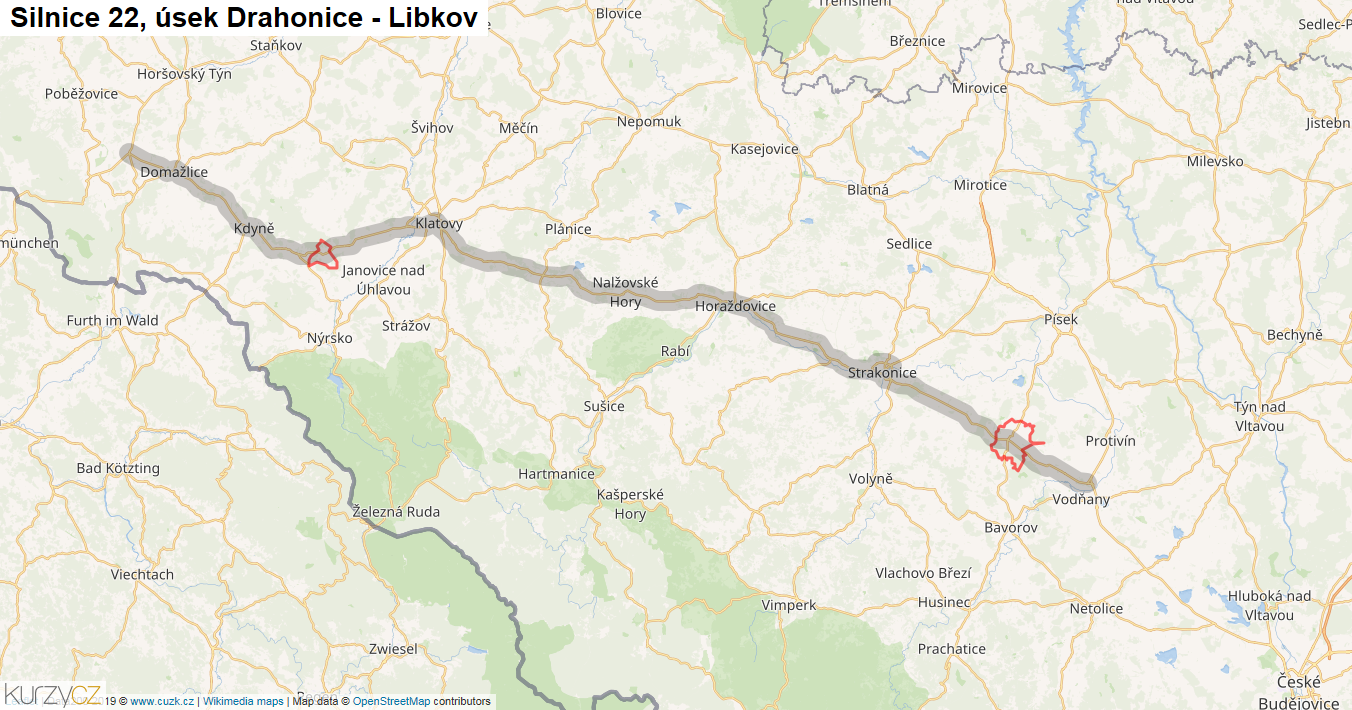 Úsek Drahonice - Libkov, Silnice 22 - Mapa
