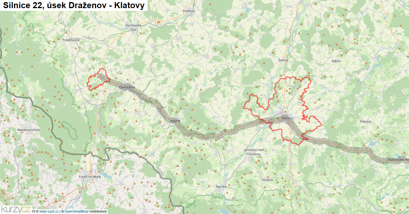 Úsek Draženov - Klatovy, Silnice 22 - Mapa