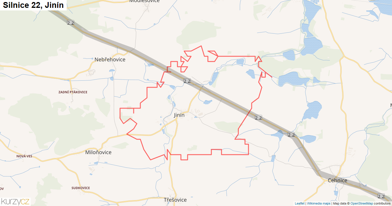 Jinín, Silnice 22 - Mapa