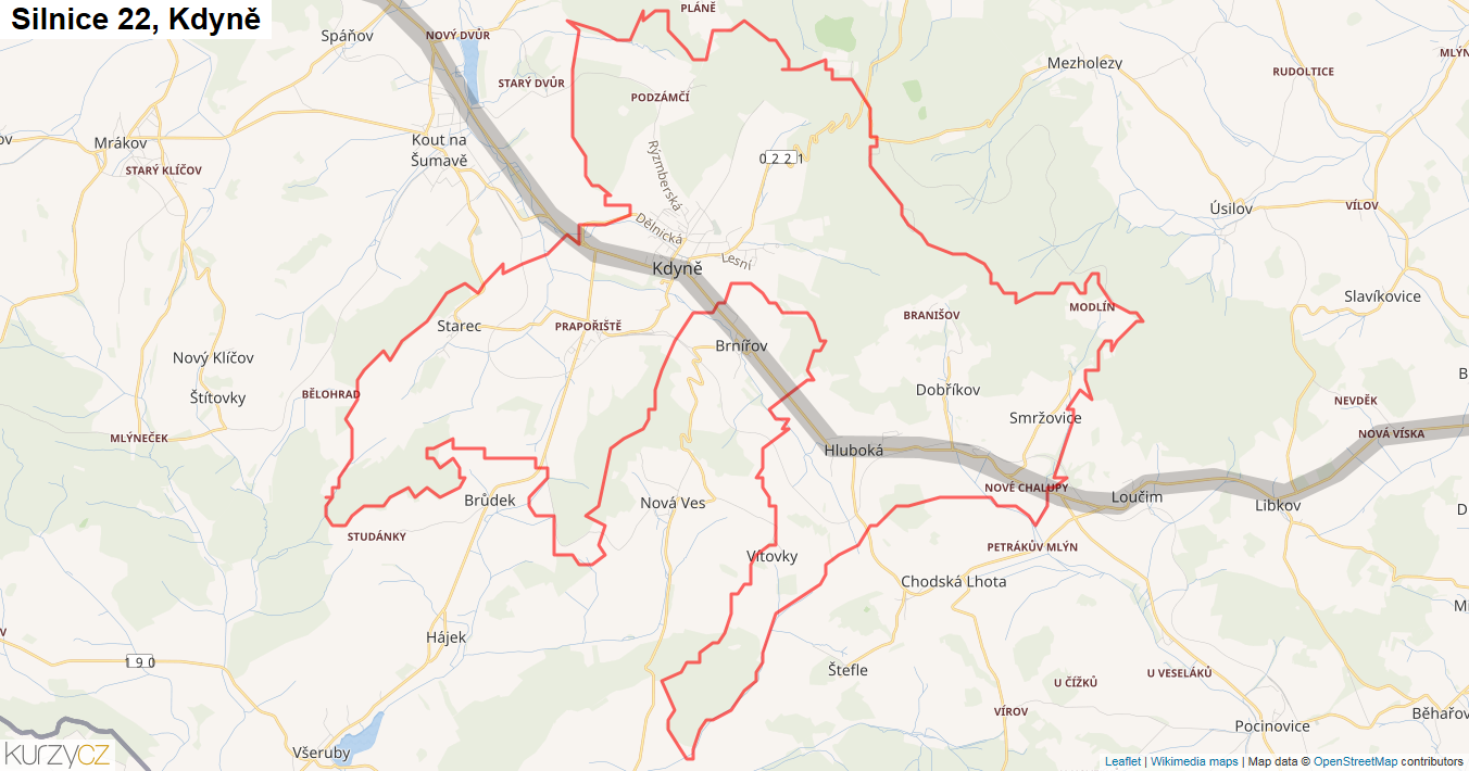 Kdyně, Silnice 22 - Mapa