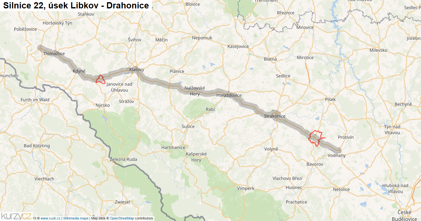 Úsek Libkov - Drahonice, Silnice 22 - Mapa