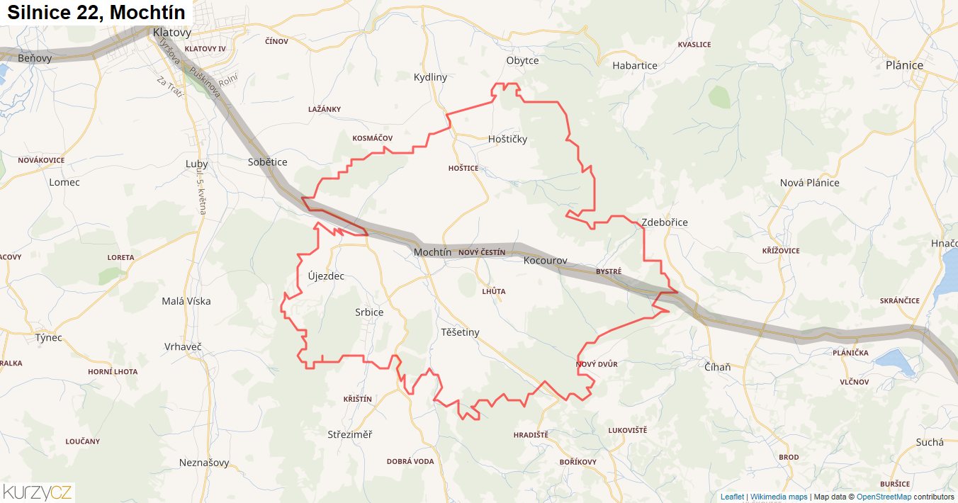 Mochtín, Silnice 22 - Mapa