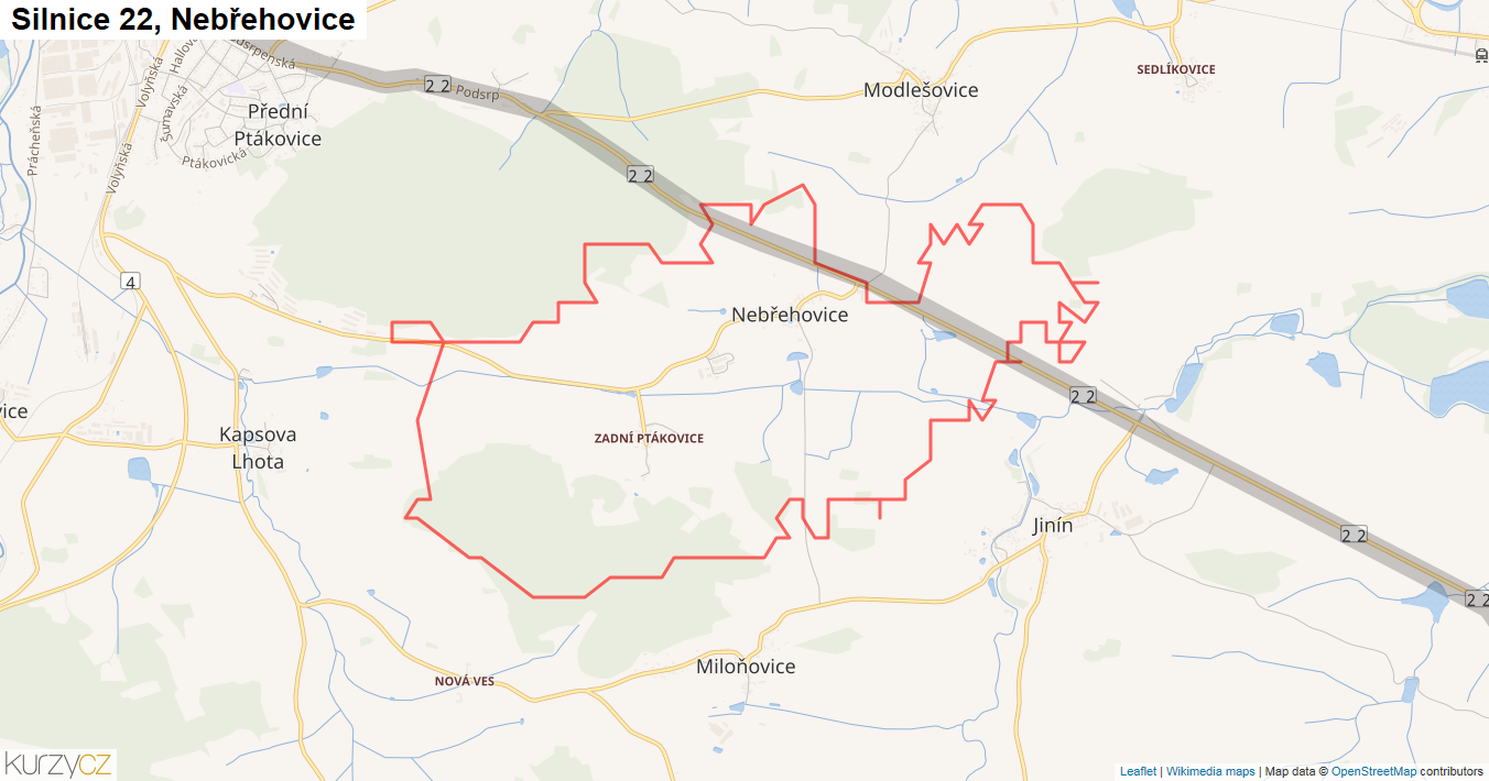 Nebřehovice, Silnice 22 - Mapa