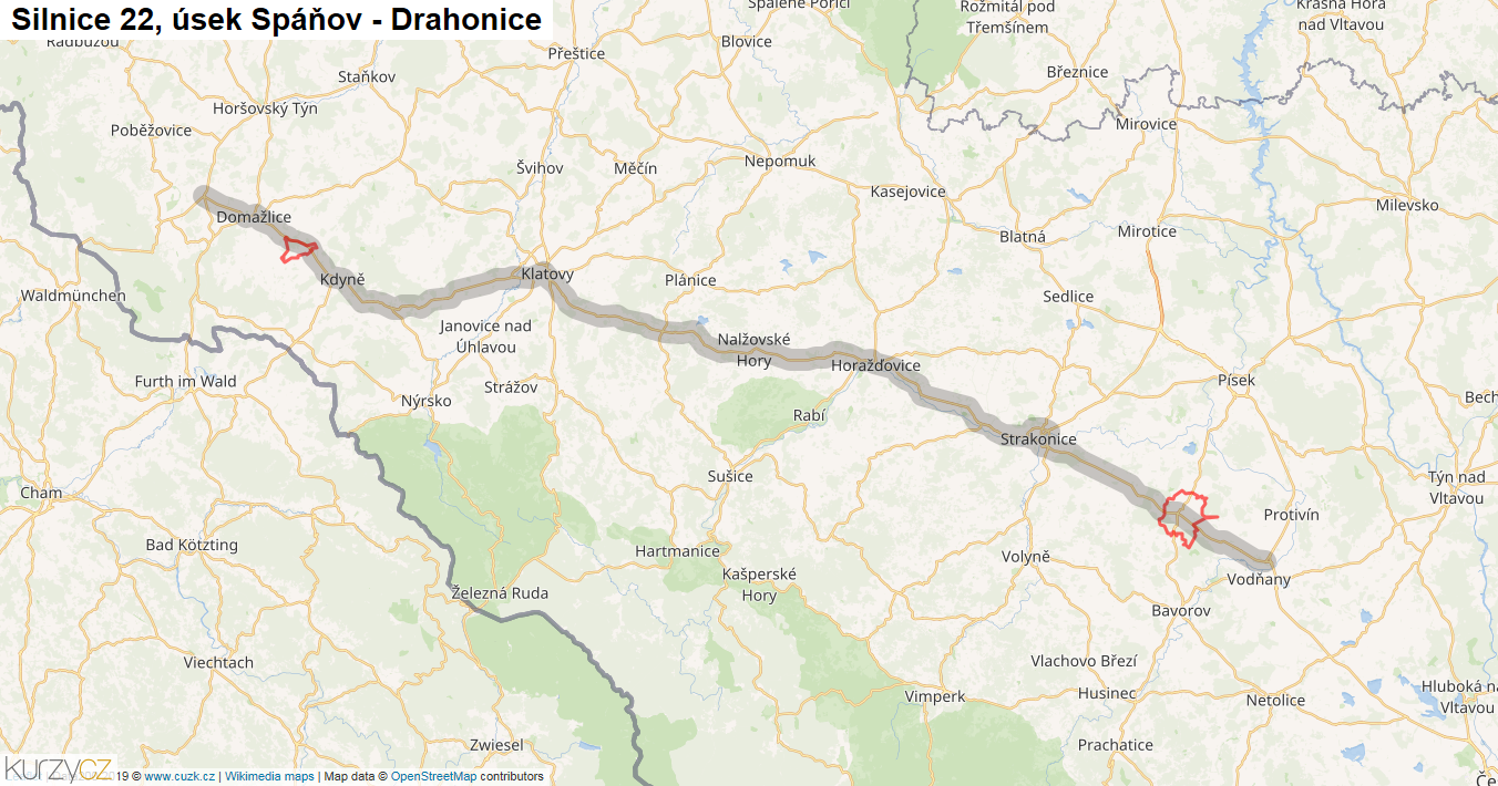 Úsek Spáňov - Drahonice, Silnice 22 - Mapa