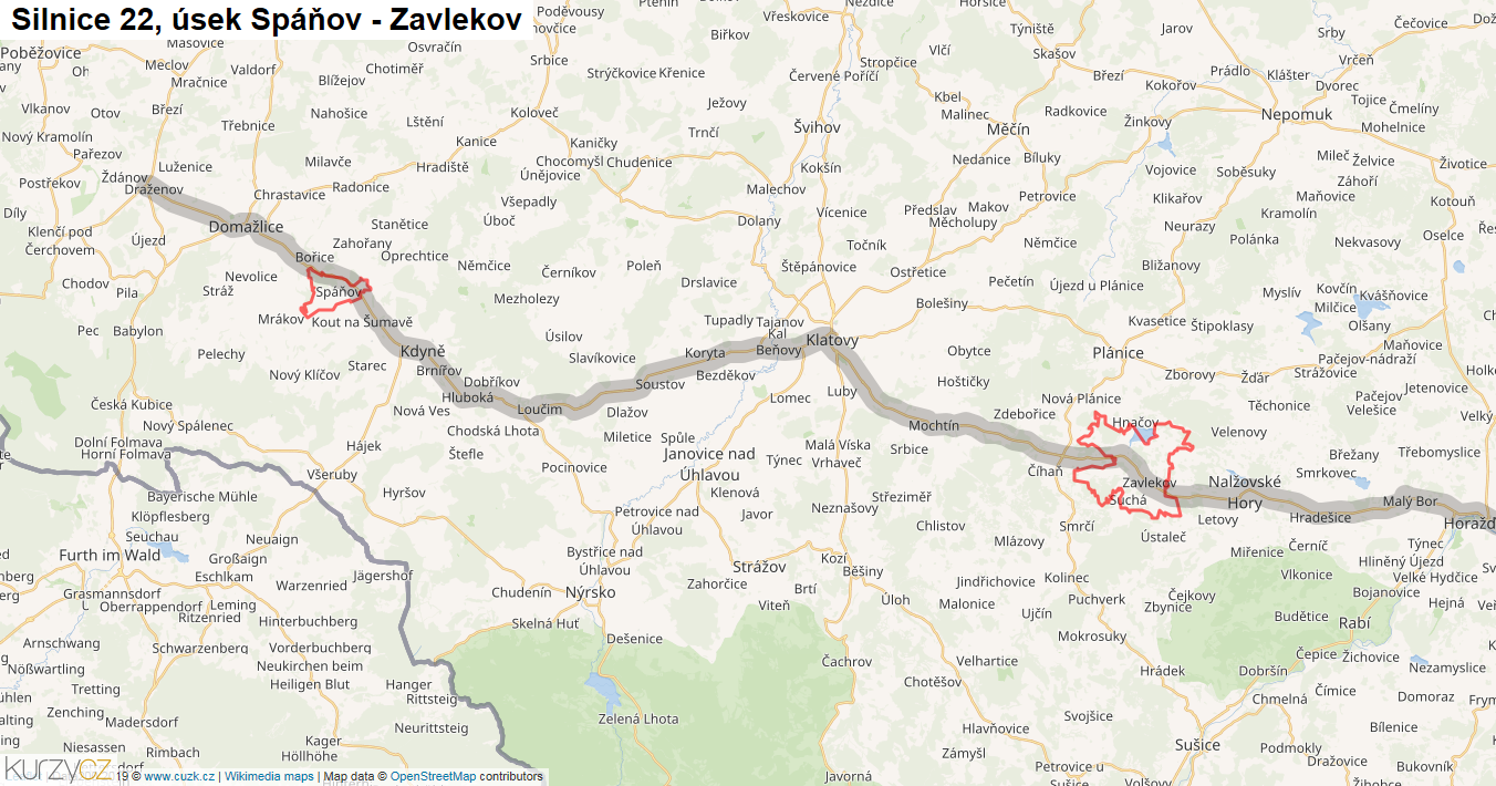 Úsek Spáňov - Zavlekov, Silnice 22 - Mapa