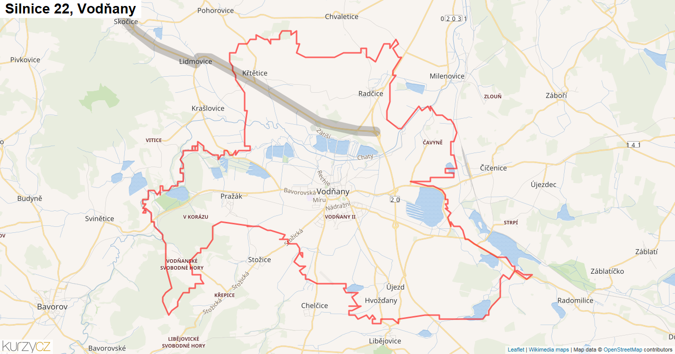 Vodňany, Silnice 22 - Mapa