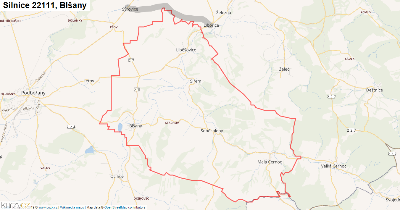 Blšany, Silnice 22111 - Mapa