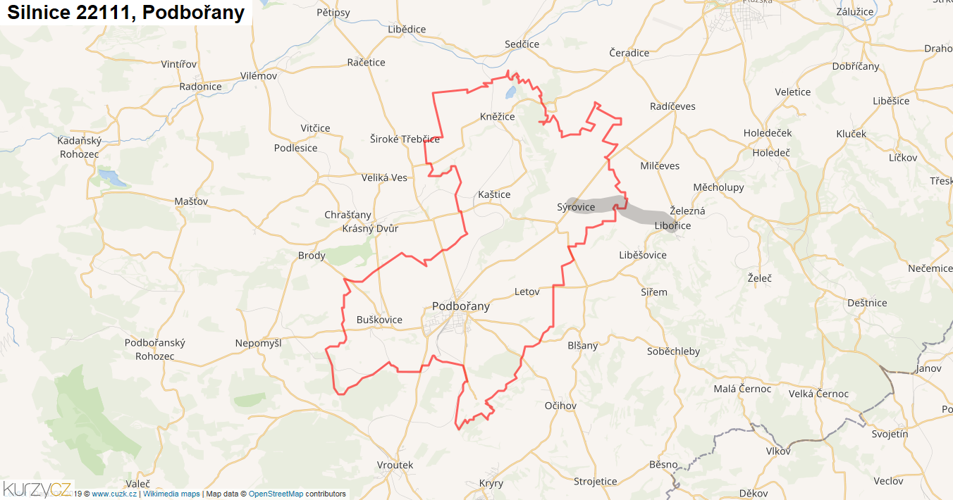Podbořany, Silnice 22111 - Mapa