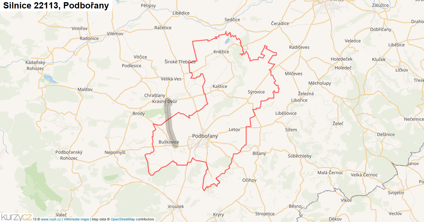 Podbořany, Silnice 22113 - Mapa