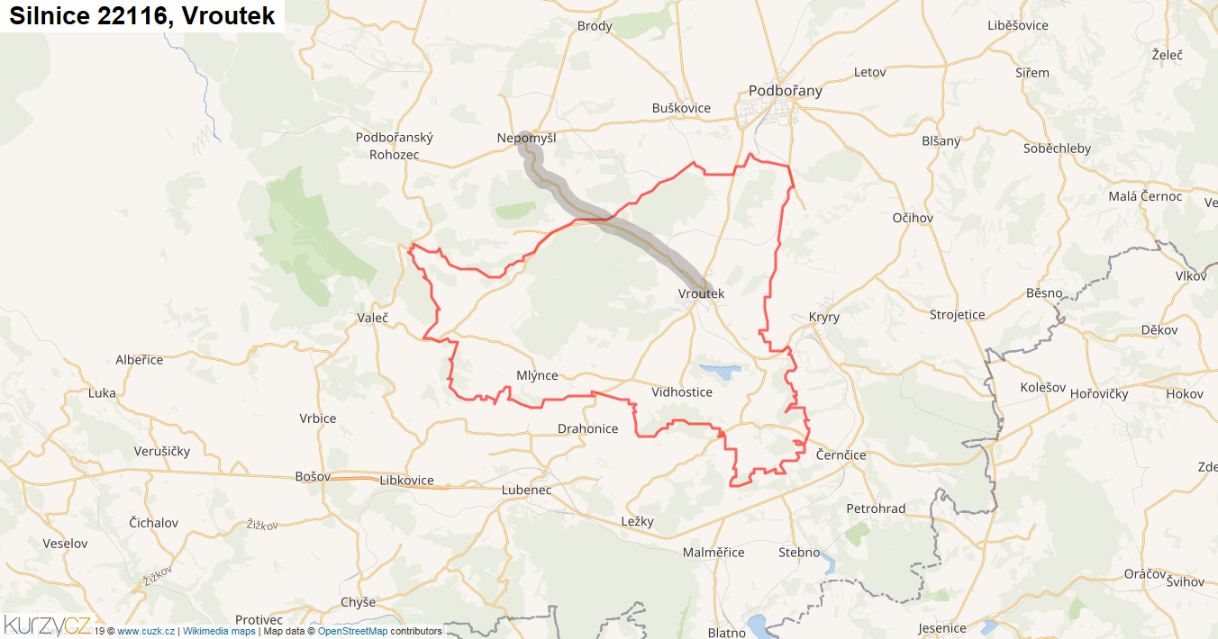 Vroutek, Silnice 22116 - Mapa