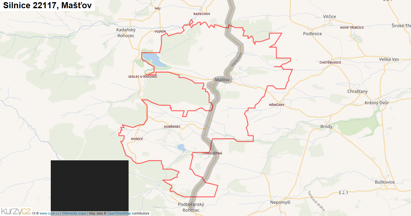 Mašťov, Silnice 22117 - Mapa