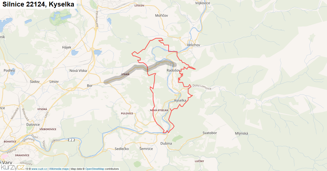 Kyselka, Silnice 22124 - Mapa