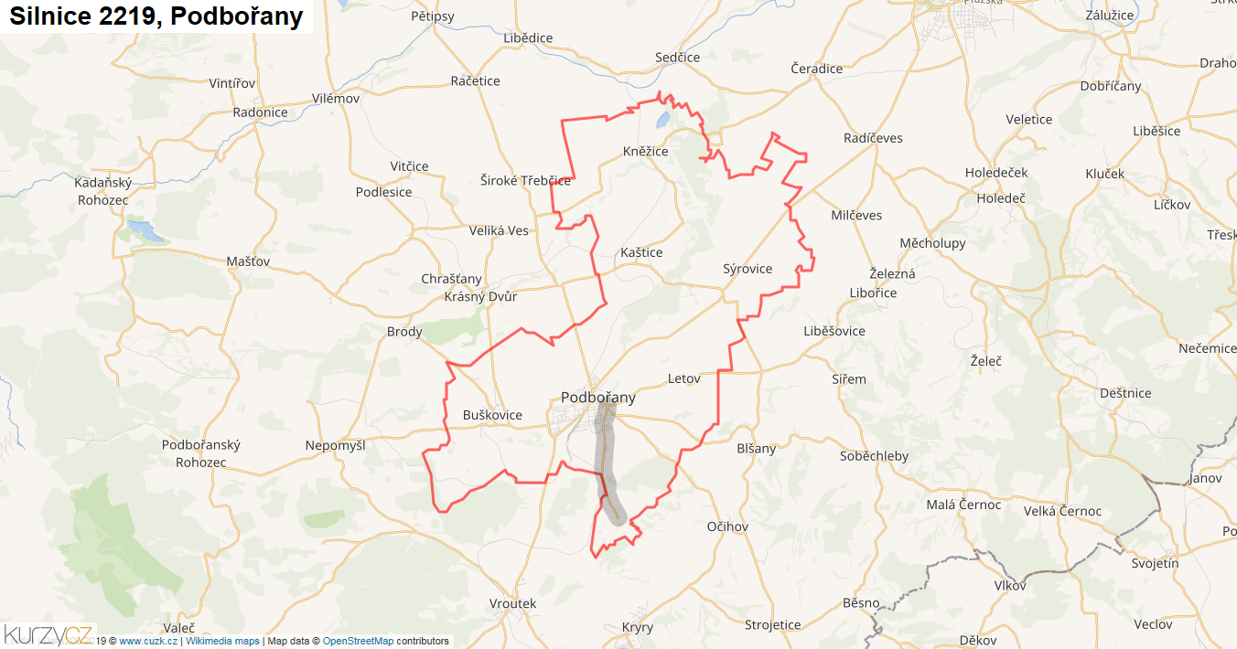 Podbořany, Silnice 2219 - Mapa