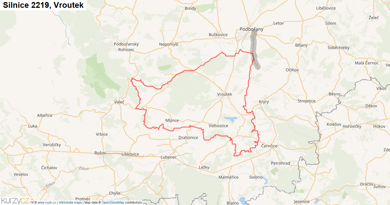 Vroutek, Silnice 2219 - Mapa