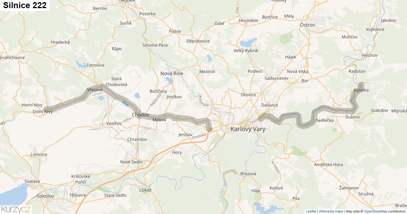 Silnice 222 - mapa Silnice 222