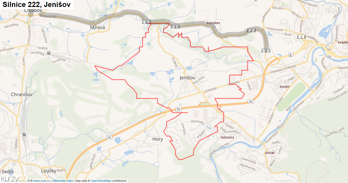 Jenišov, Silnice 222 - Mapa