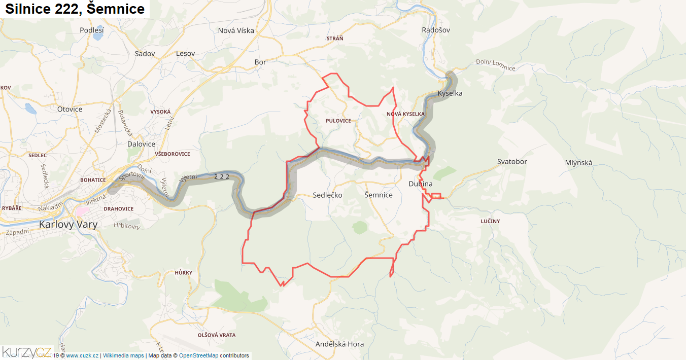 Šemnice, Silnice 222 - Mapa