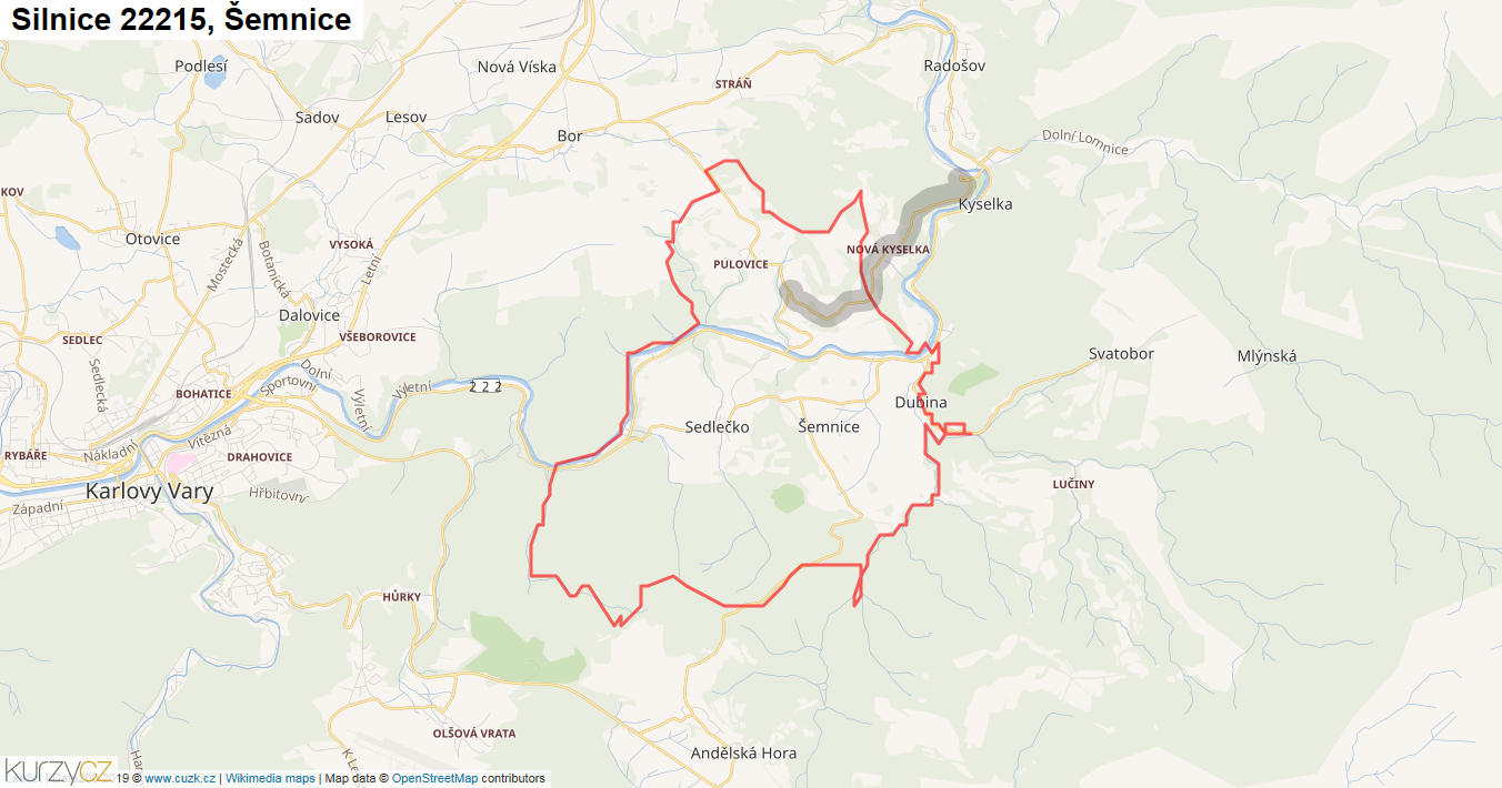 Šemnice, Silnice 22215 - Mapa