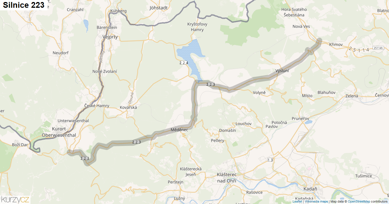 Silnice 223 - mapa Silnice 223