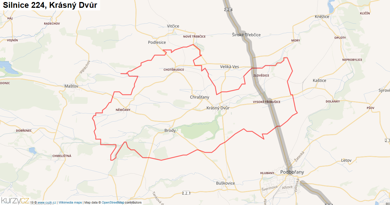 Krásný Dvůr, Silnice 224 - Mapa
