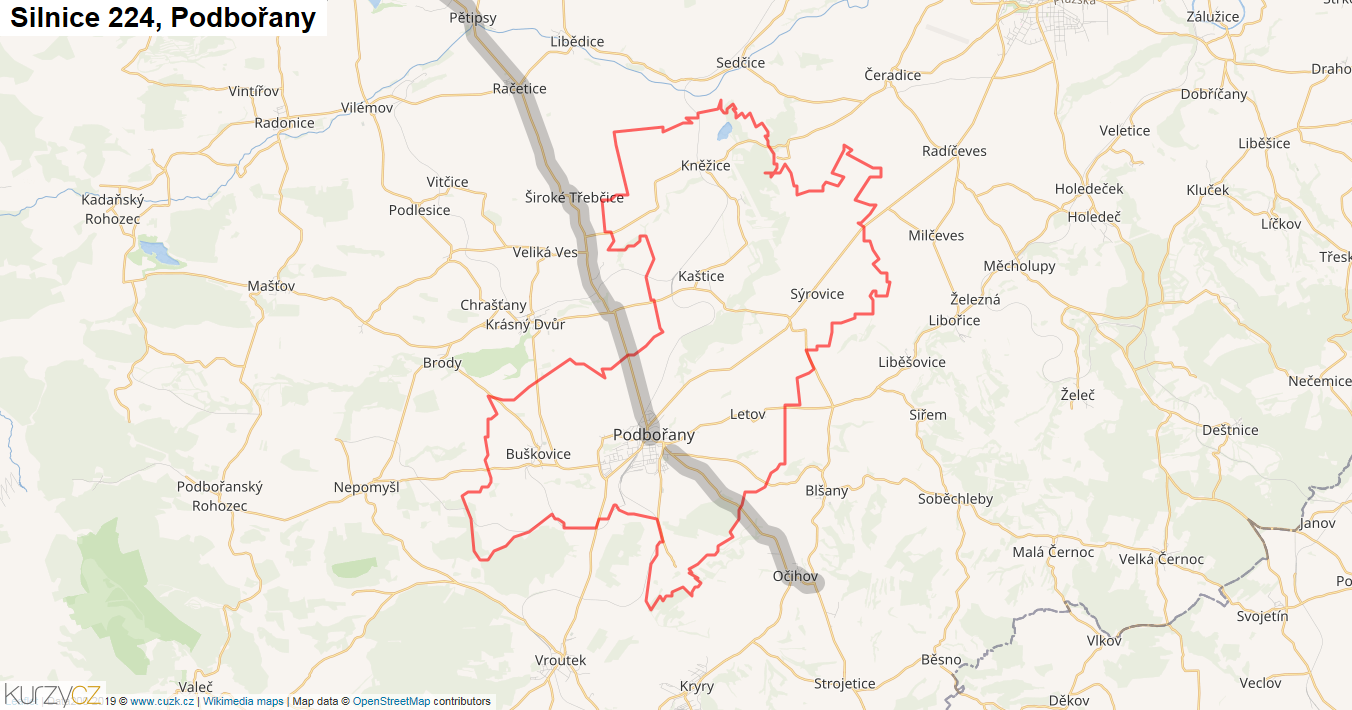 Podbořany, Silnice 224 - Mapa