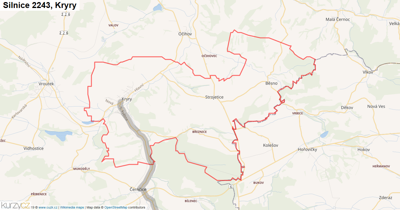 Kryry, Silnice 2243 - Mapa