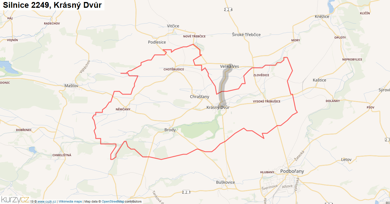 Krásný Dvůr, Silnice 2249 - Mapa
