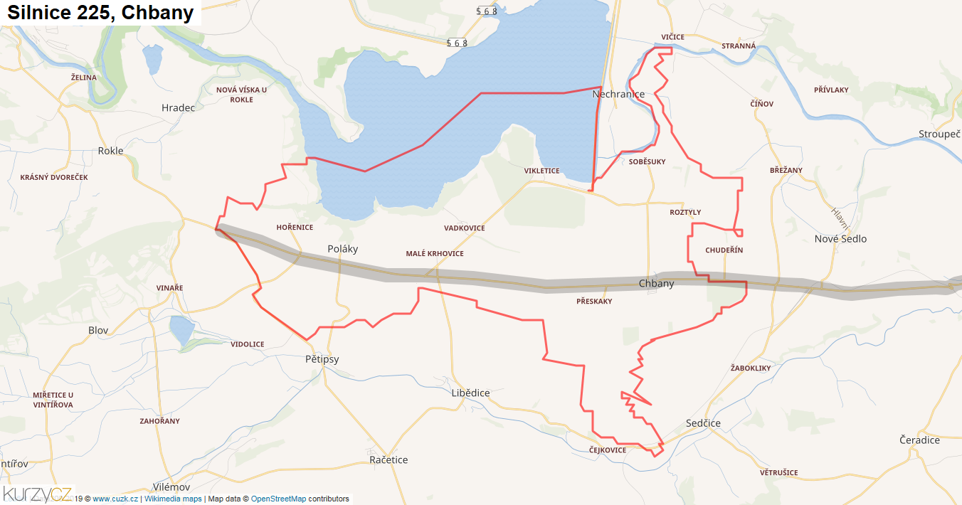 Chbany, Silnice 225 - Mapa