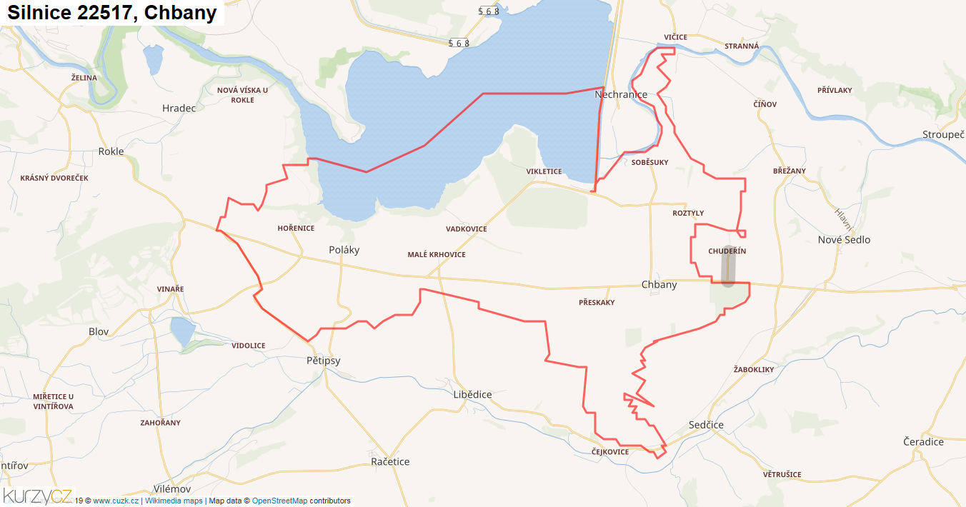 Chbany, Silnice 22517 - Mapa