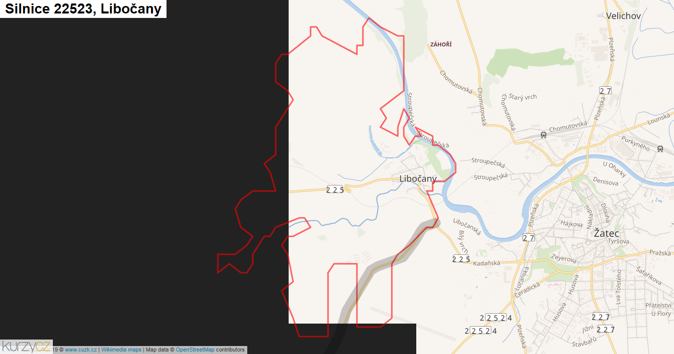 Libočany, Silnice 22523 - Mapa