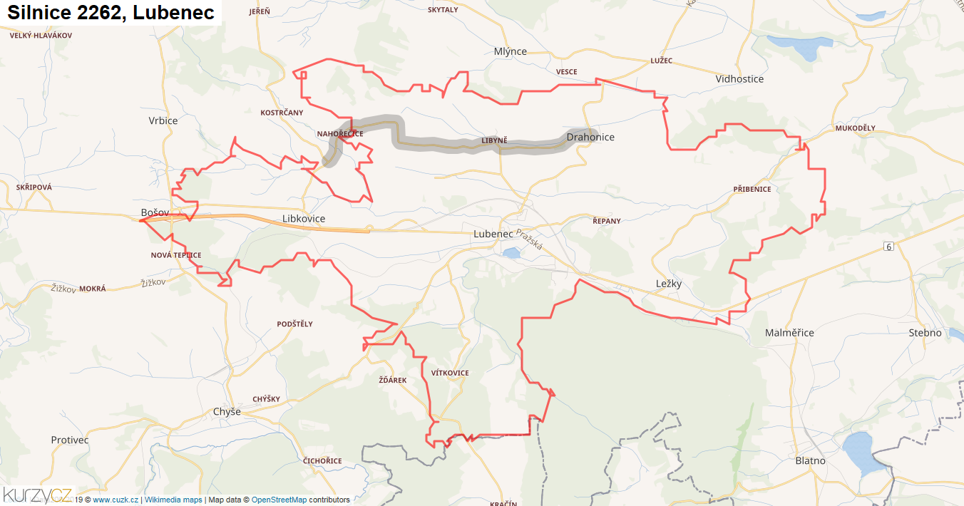 Lubenec, Silnice 2262 - Mapa