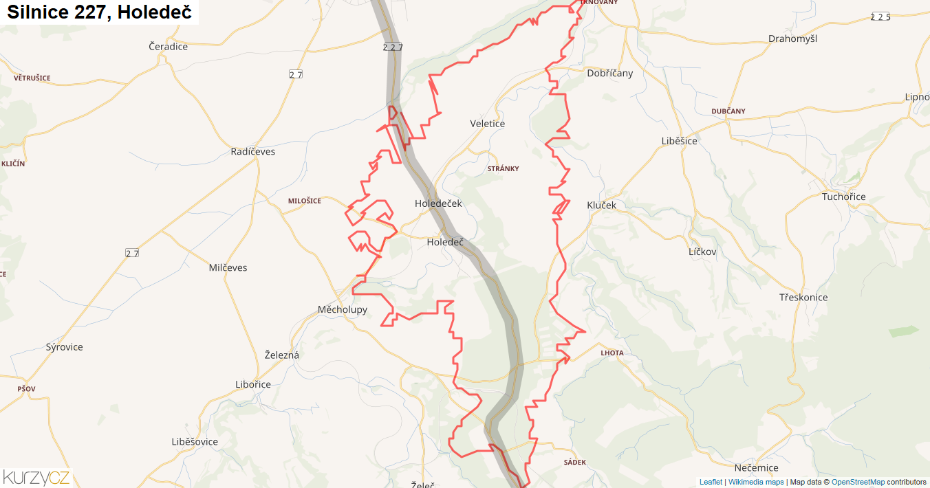 Holedeč, Silnice 227 - Mapa