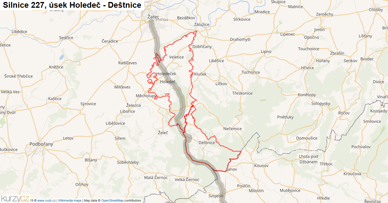 Úsek Holedeč - Deštnice, Silnice 227 - Mapa