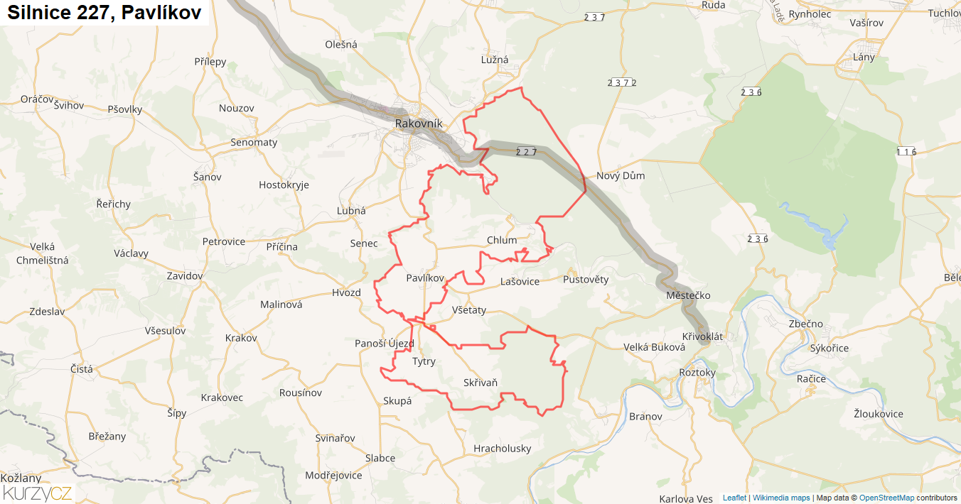 Pavlíkov, Silnice 227 - Mapa