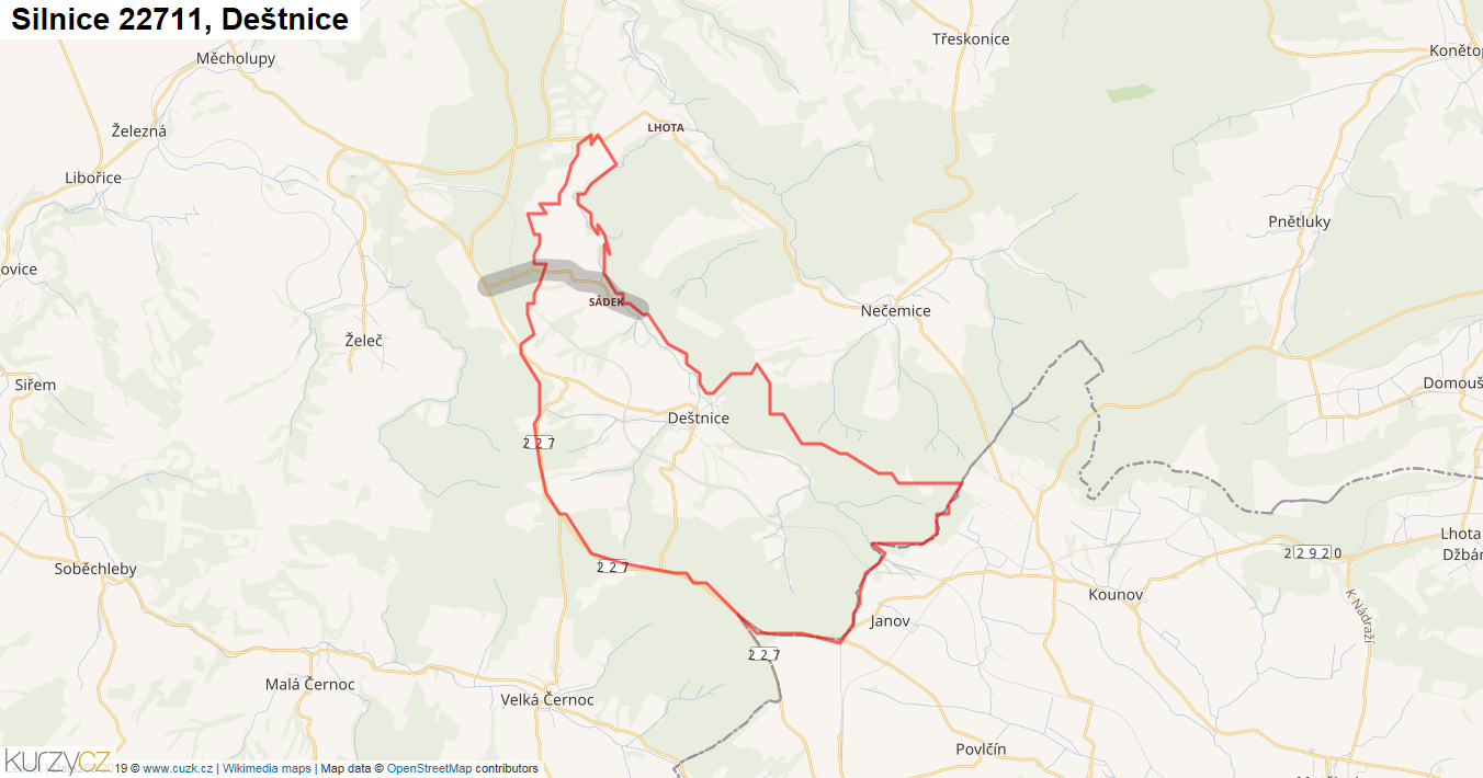 Deštnice, Silnice 22711 - Mapa