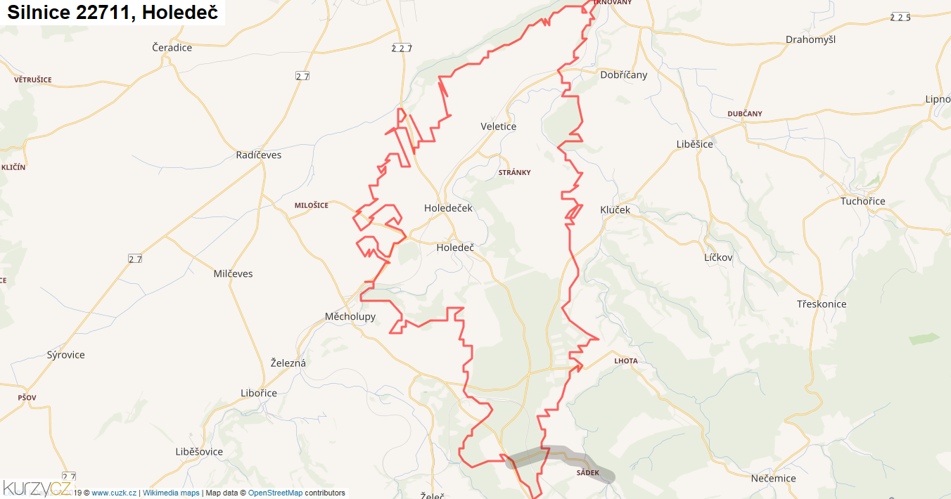 Holedeč, Silnice 22711 - Mapa