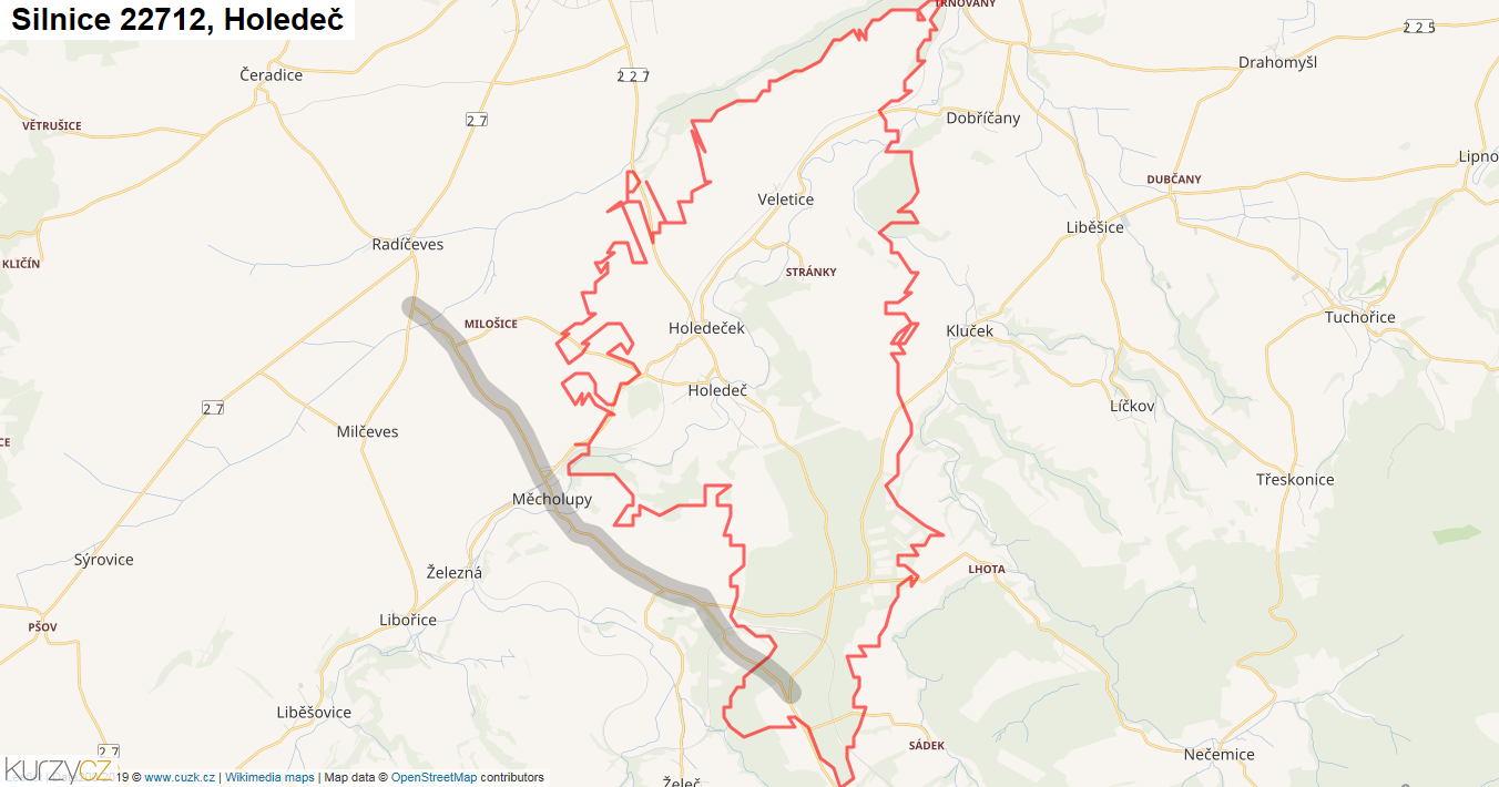 Holedeč, Silnice 22712 - Mapa