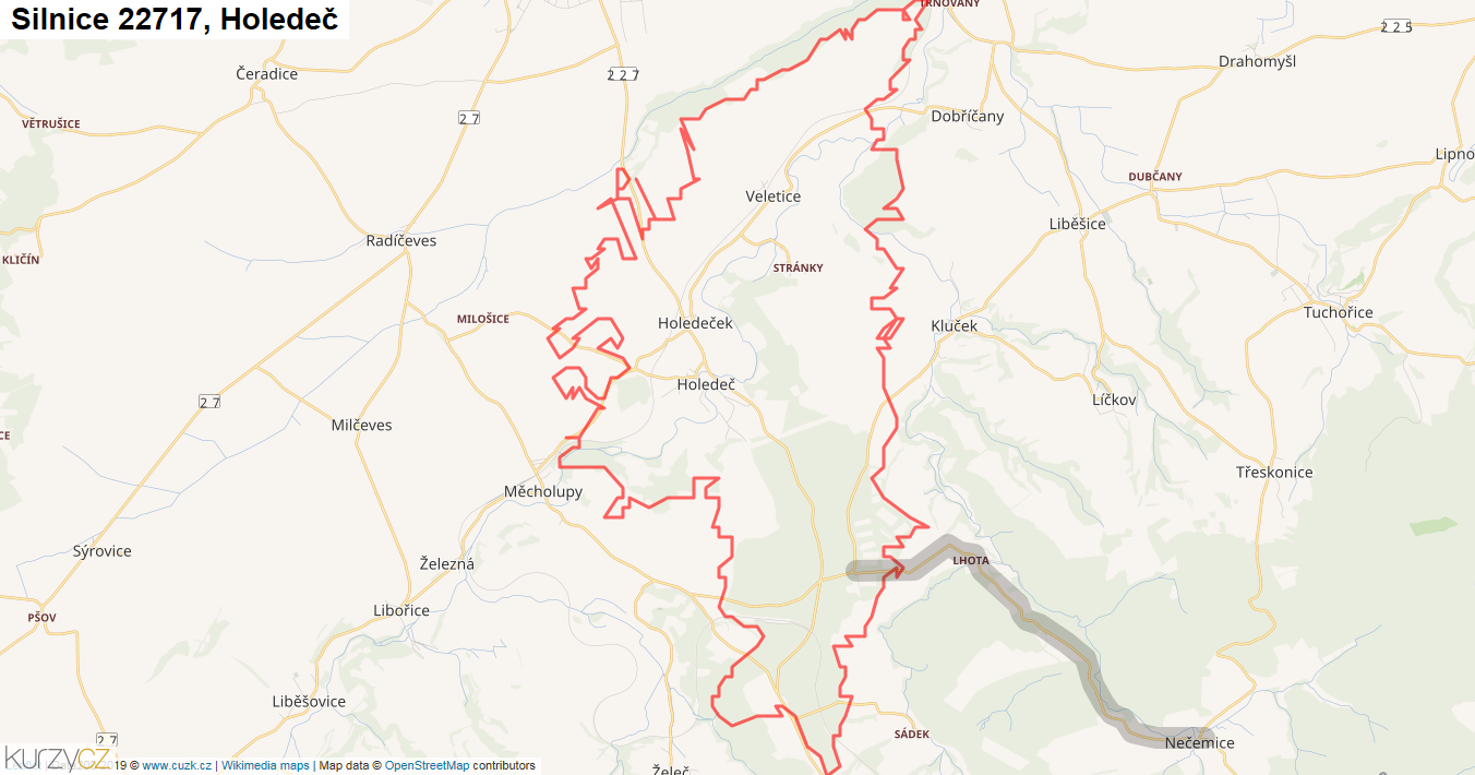 Holedeč, Silnice 22717 - Mapa