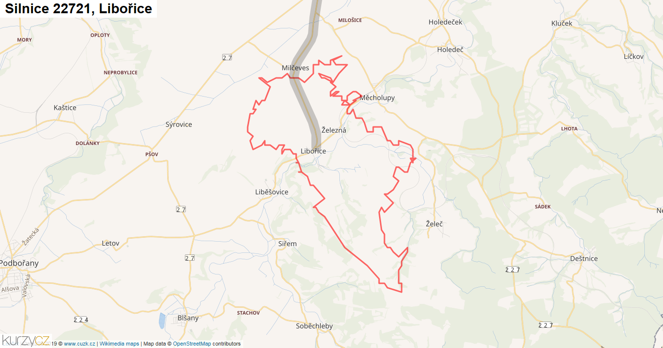Libořice, Silnice 22721 - Mapa