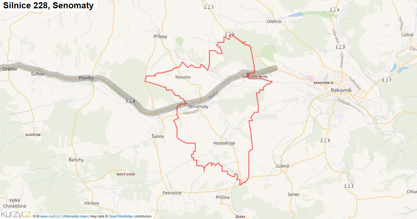 Senomaty, Silnice 228 - Mapa