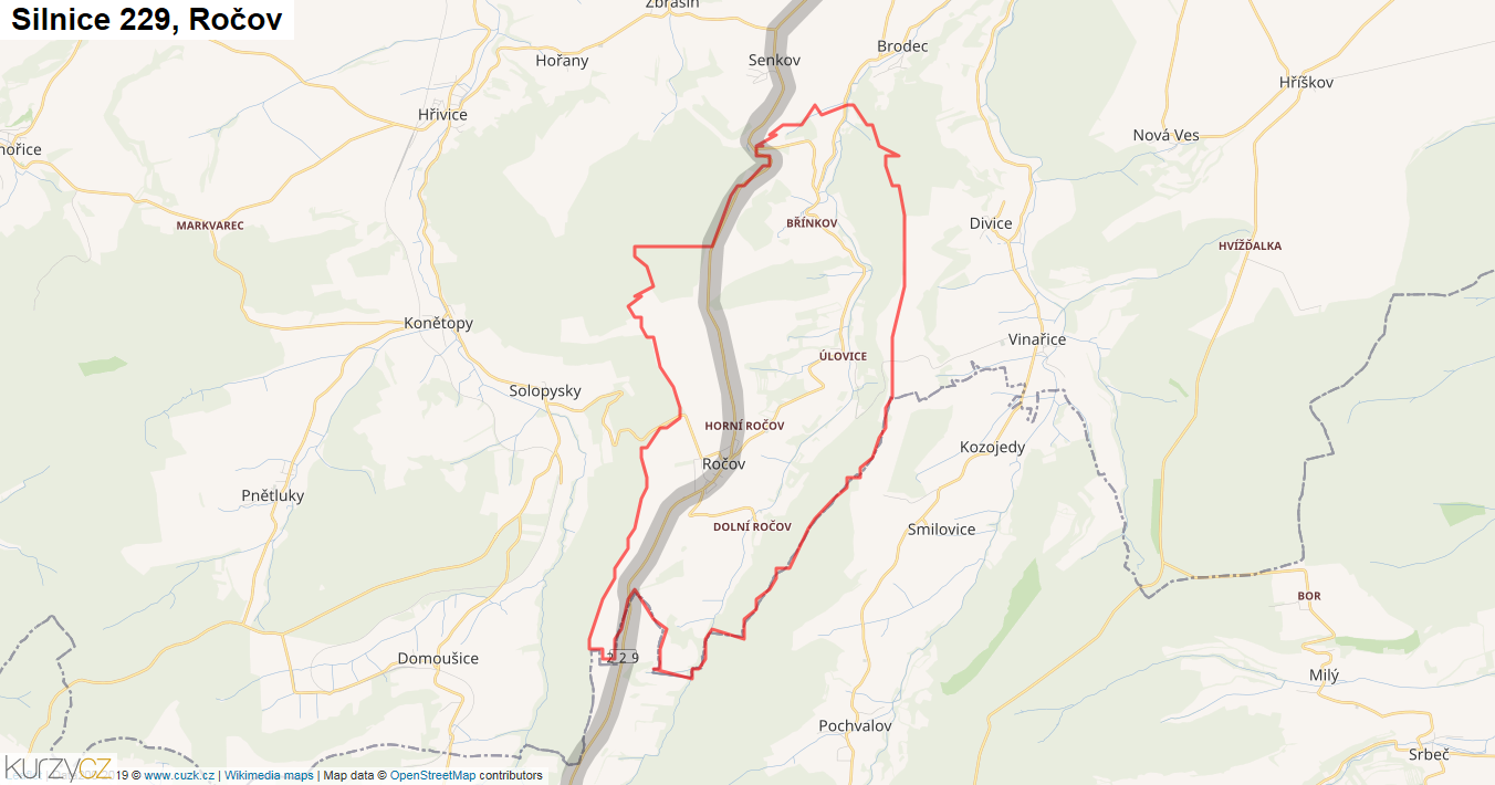 Ročov, Silnice 229 - Mapa