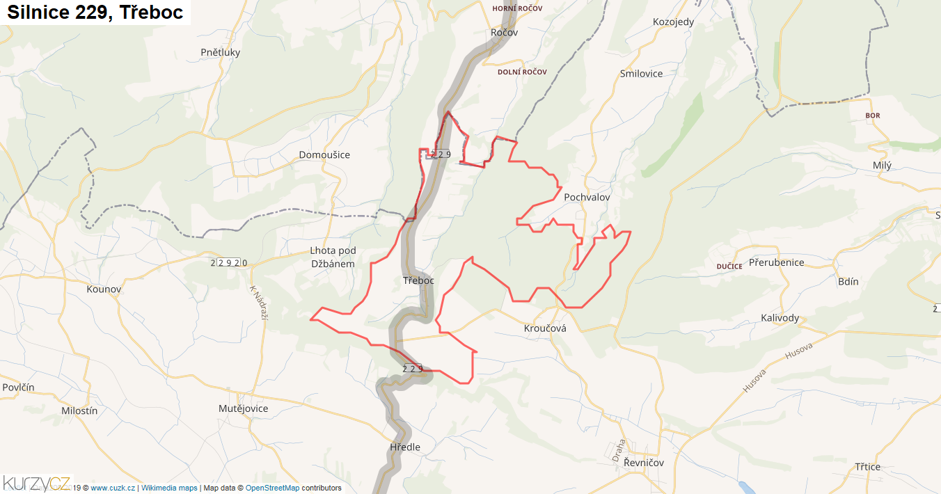Třeboc, Silnice 229 - Mapa