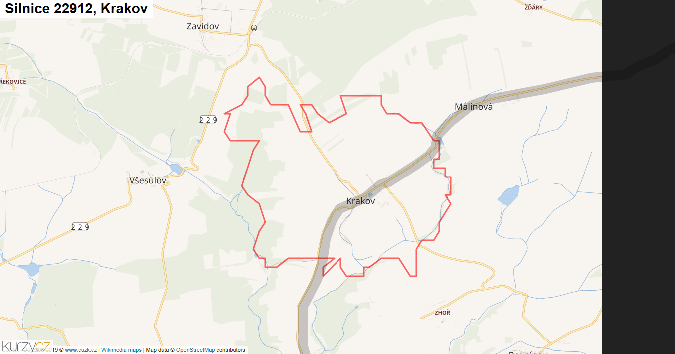 Krakov, Silnice 22912 - Mapa