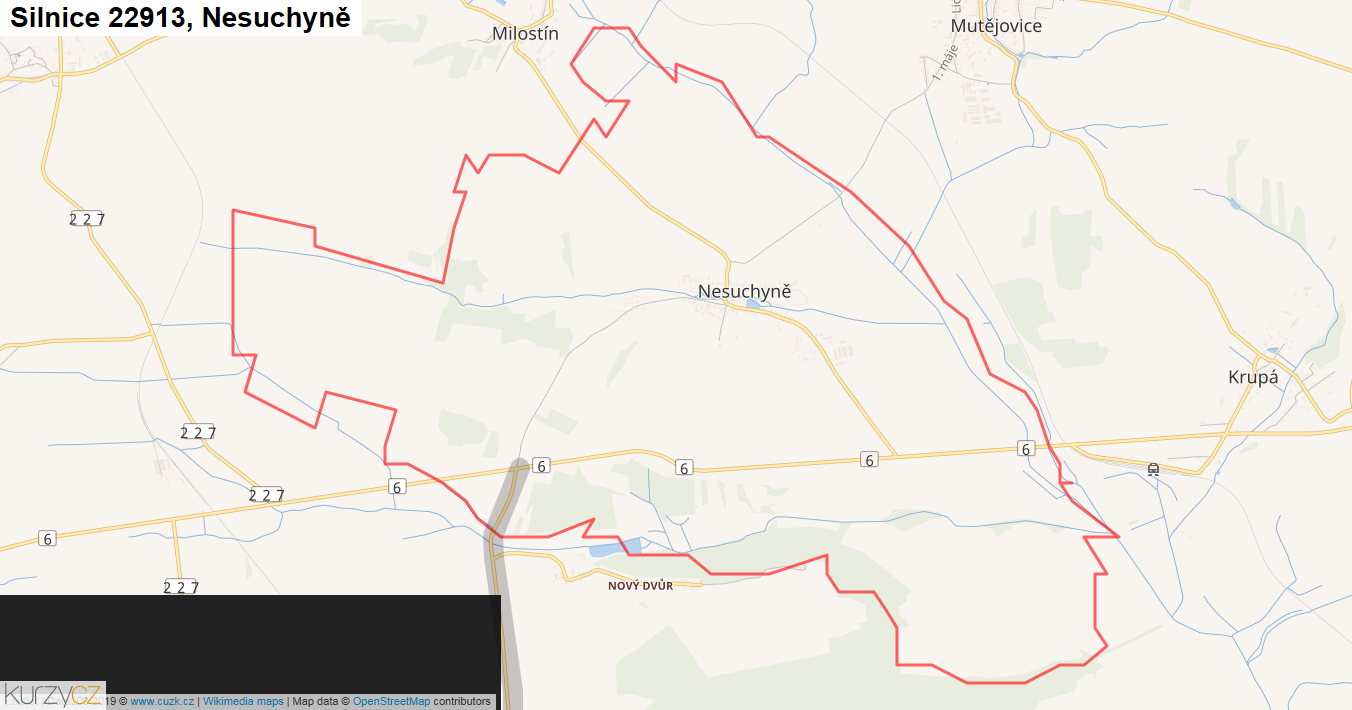 Nesuchyně, Silnice 22913 - Mapa