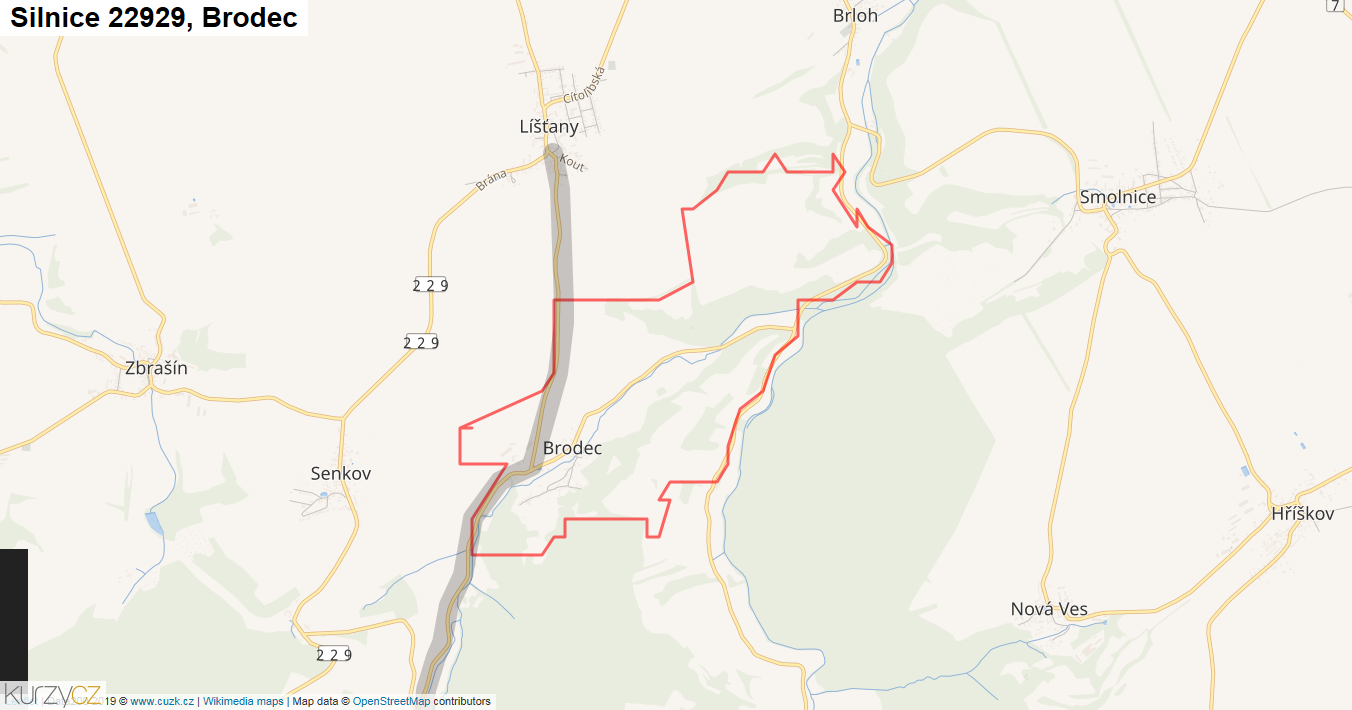 Brodec, Silnice 22929 - Mapa